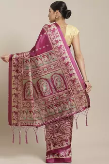 Purple printed art silk saree with blouse