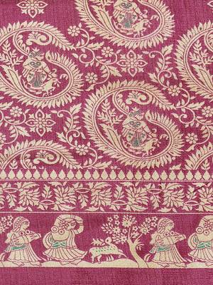 Purple printed art silk saree with blouse 3