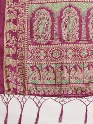 Purple printed art silk saree with blouse 4
