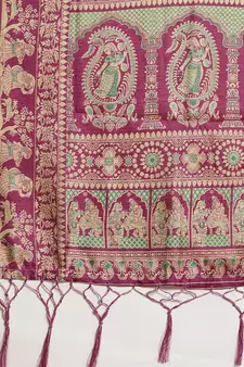 Purple printed art silk saree with blouse