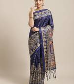 Blue printed art silk saree with blouse