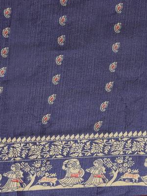 Blue printed art silk saree with blouse 3