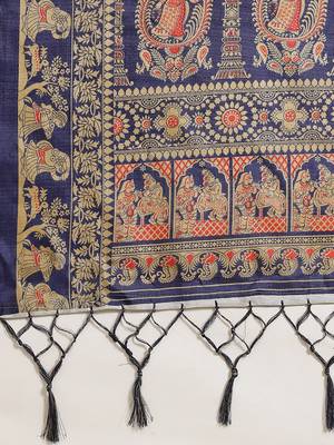Blue printed art silk saree with blouse 4