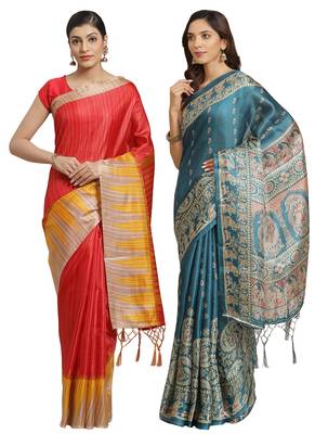 Multicolor printed art silk saree with blouse 1