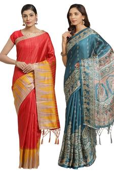 Multicolor printed art silk saree with blouse
