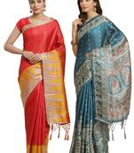 Multicolor printed art silk saree with blouse