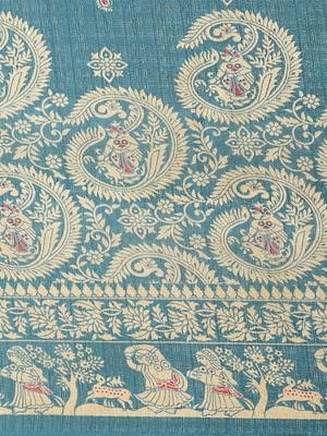Blue printed art silk saree with blouse 3