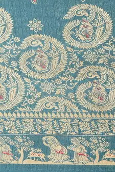 Blue printed art silk saree with blouse