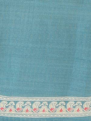 Blue printed art silk saree with blouse 5