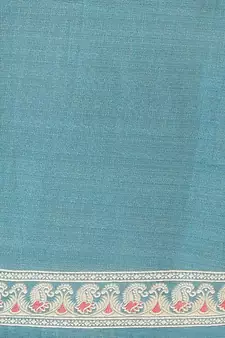 Blue printed art silk saree with blouse