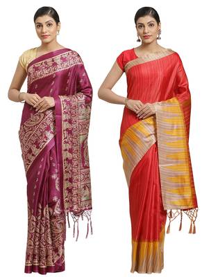 Multicolor printed art silk saree with blouse 1