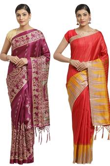 Multicolor printed art silk saree with blouse