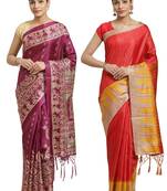 Multicolor printed art silk saree with blouse