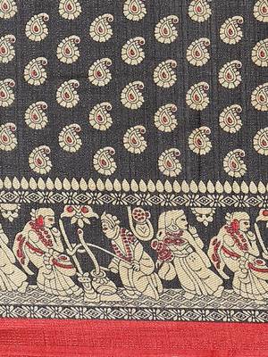 Black printed art silk saree with blouse 3