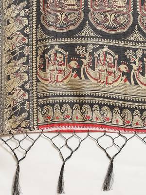 Black printed art silk saree with blouse 4