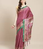 Purple printed art silk saree with blouse