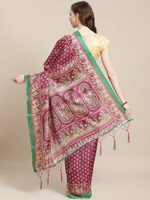 Purple printed art silk saree with blouse 2