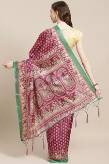 Purple printed art silk saree with blouse