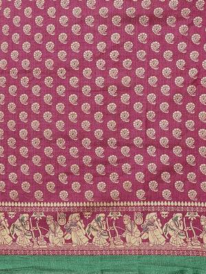 Purple printed art silk saree with blouse 3