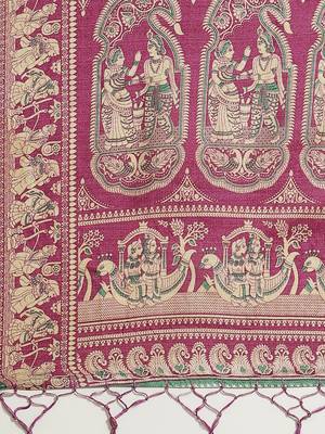 Purple printed art silk saree with blouse 4