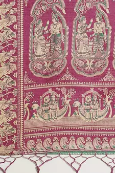 Purple printed art silk saree with blouse