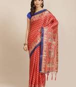 Red printed art silk saree with blouse