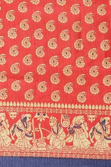 Red printed art silk saree with blouse