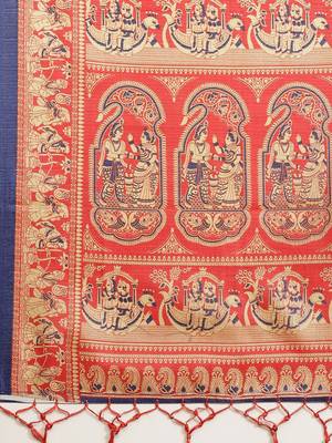 Red printed art silk saree with blouse 4