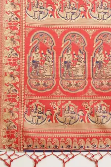 Red printed art silk saree with blouse