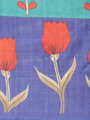 Blue printed art silk saree with blouse 3