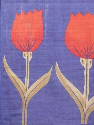 Blue printed art silk saree with blouse 4