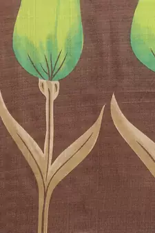 Brown printed art silk saree with blouse
