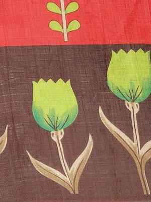 Brown printed art silk saree with blouse 4