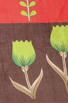 Brown printed art silk saree with blouse