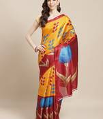 Yellow printed art silk saree with blouse