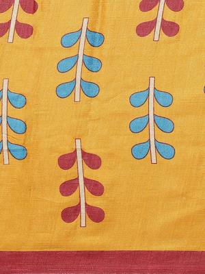Yellow printed art silk saree with blouse 4
