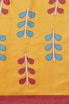 Yellow printed art silk saree with blouse