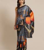 Black printed art silk saree with blouse