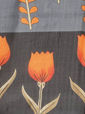 Black printed art silk saree with blouse 3