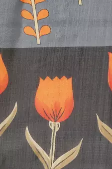 Black printed art silk saree with blouse