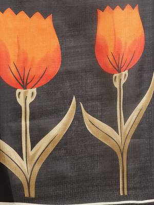 Black printed art silk saree with blouse 4