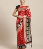 Red printed art silk saree with blouse