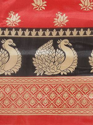 Red printed art silk saree with blouse 3