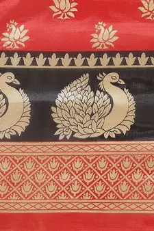 Red printed art silk saree with blouse