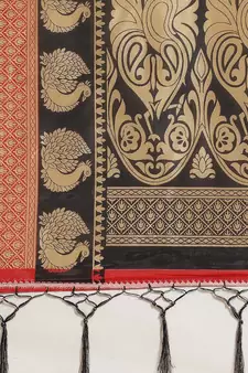 Red printed art silk saree with blouse