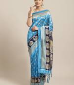 Blue printed art silk saree with blouse