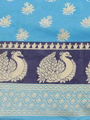 Blue printed art silk saree with blouse 3