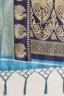 Blue printed art silk saree with blouse