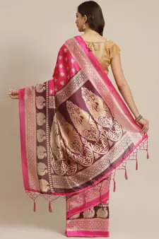 Pink printed art silk saree with blouse