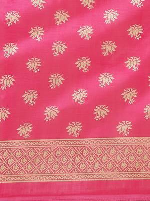 Pink printed art silk saree with blouse 3